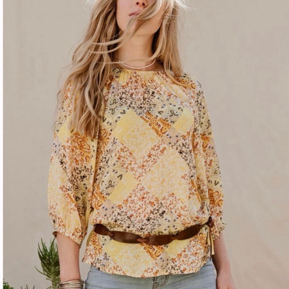 Matilda Jane Good Hart Blouse Floral Patchwork Peasant Boho Metallic Small Y2K